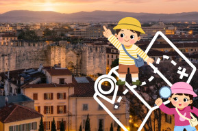 Parte della locandina dell'evento con Castello dell'Imperatore al tramonto